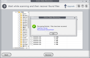 Showing the iCare Data Recovery Free recovery job